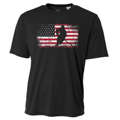 Hockey American Flag 4th Of July Patriotic USA Dad Son Cooling Performance Crew T-Shirt