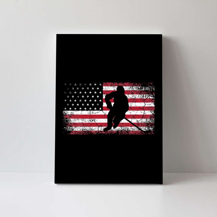 Hockey American Flag 4th Of July Patriotic USA Dad Son Canvas