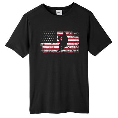 Hockey American Flag 4th Of July Patriotic USA Dad Son Tall Fusion ChromaSoft Performance T-Shirt