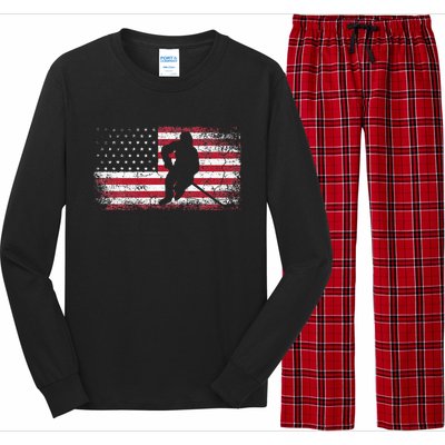 Hockey American Flag 4th Of July Patriotic USA Dad Son Long Sleeve Pajama Set