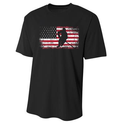 Hockey American Flag 4th Of July Patriotic USA Dad Son Performance Sprint T-Shirt