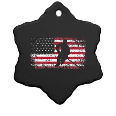 Hockey American Flag 4th Of July Patriotic USA Dad Son Ceramic Star Ornament