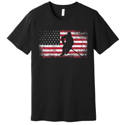 Hockey American Flag 4th Of July Patriotic USA Dad Son Premium T-Shirt