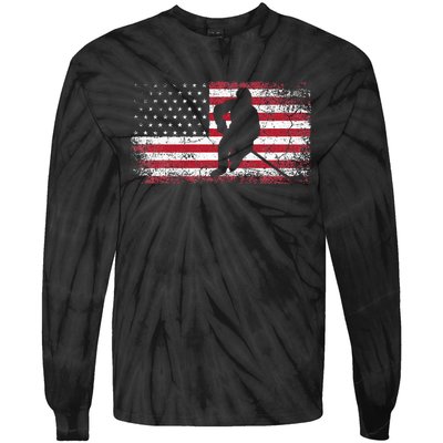 Hockey American Flag 4th Of July Patriotic USA Dad Son Tie-Dye Long Sleeve Shirt