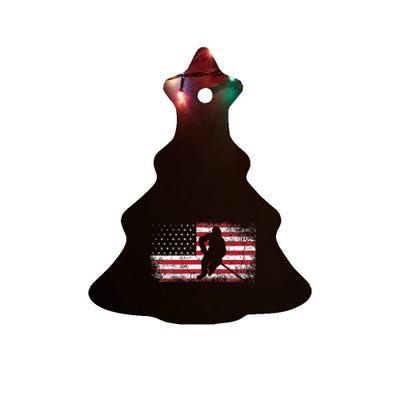 Hockey American Flag 4th Of July Patriotic USA Dad Son Ceramic Tree Ornament