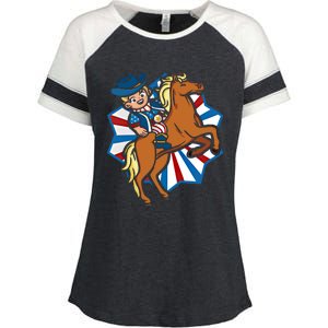 Howdy American Flag Cow Usa Lover Horse Equestrian Gift Enza Ladies Jersey Colorblock Tee