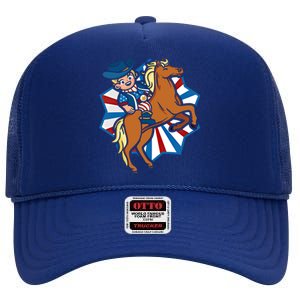 Howdy American Flag Cow Usa Lover Horse Equestrian Gift High Crown Mesh Back Trucker Hat