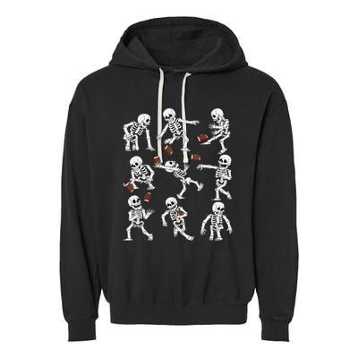 Halloween American Football Skeletons Funny Garment-Dyed Fleece Hoodie