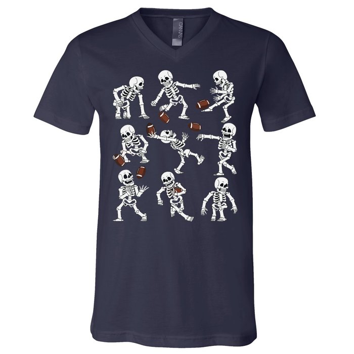 Halloween American Football Skeletons Funny V-Neck T-Shirt