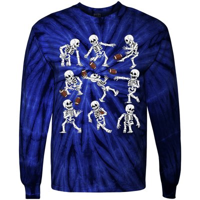 Halloween American Football Skeletons Funny Tie-Dye Long Sleeve Shirt