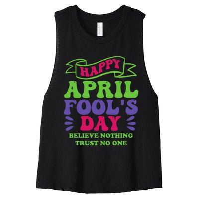 Happy April fools day April 1st prank Funny Women's Racerback Cropped Tank