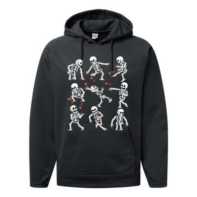 Halloween American Football Skeletons Funny Performance Fleece Hoodie