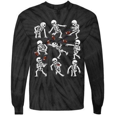 Halloween American Football Skeletons Funny Tie-Dye Long Sleeve Shirt