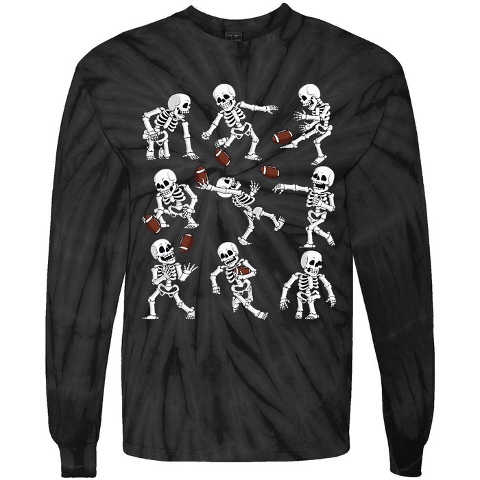 Halloween American Football Skeletons Funny Tie-Dye Long Sleeve Shirt