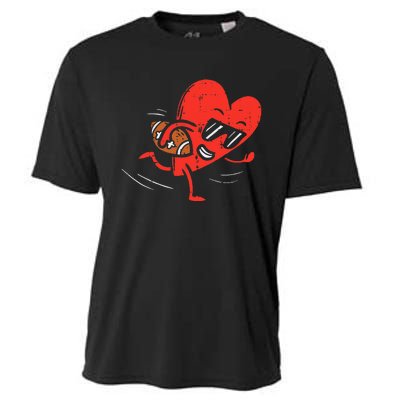 Heart American Football Valentines Day Sports Cooling Performance Crew T-Shirt