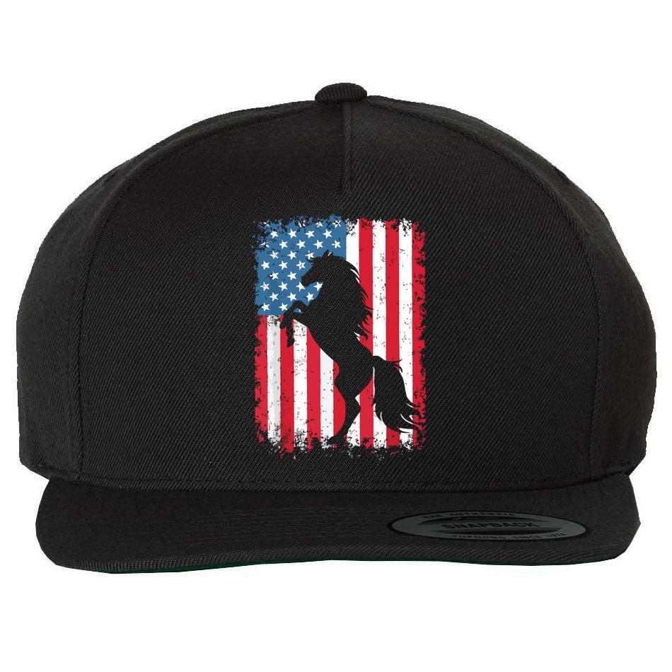 Horse American Flag USA 4th Of July Men Women Boy Girl Wool Snapback Cap