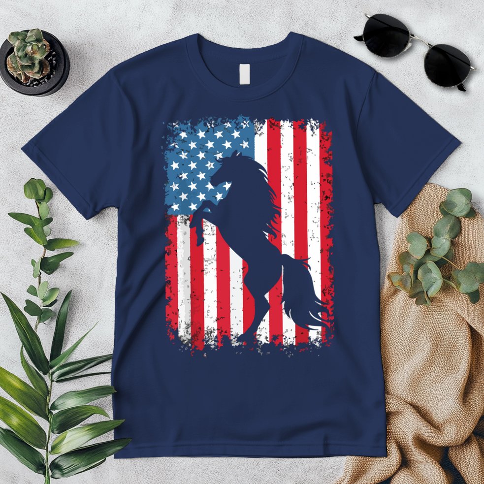 Horse American Flag USA 4th Of July Men Women Boy Girl Premium T-Shirt