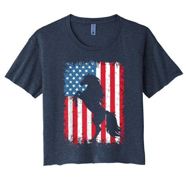 Horse American Flag USA 4th Of July Men Women Boy Girl Crop Top