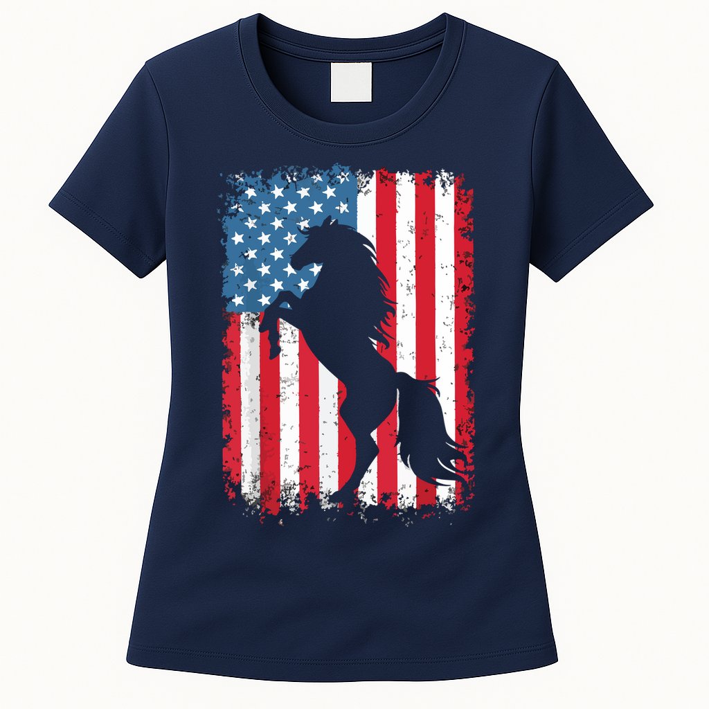 Horse American Flag USA 4th Of July Men Women Boy Girl Womens T-Shirt