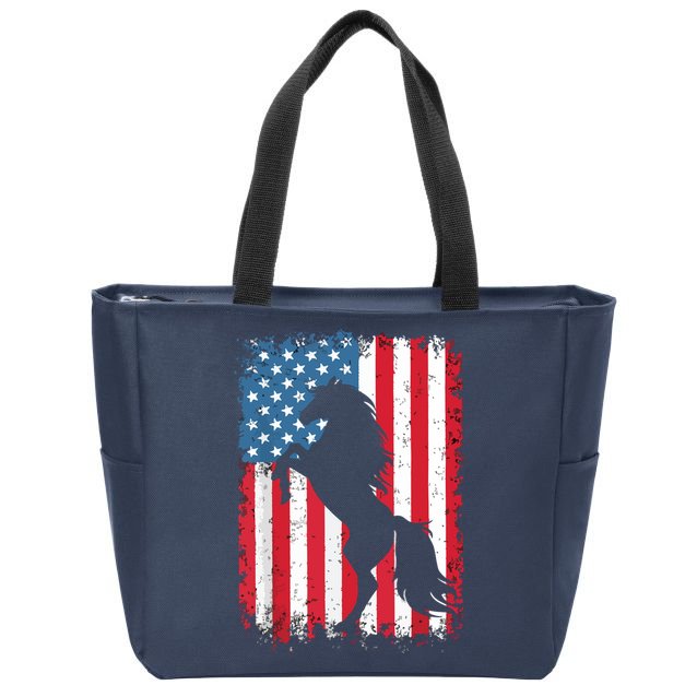 Horse American Flag USA 4th Of July Men Women Boy Girl Zip Tote Bag
