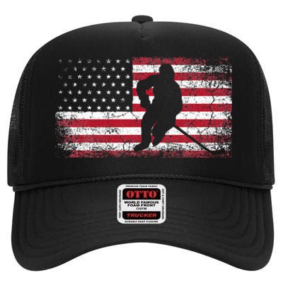 Hockey American Flag High Crown Mesh Back Trucker Hat