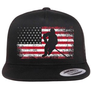 Hockey American Flag Flat Bill Trucker Hat