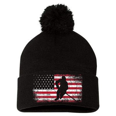 Hockey American Flag Pom Pom 12in Knit Beanie