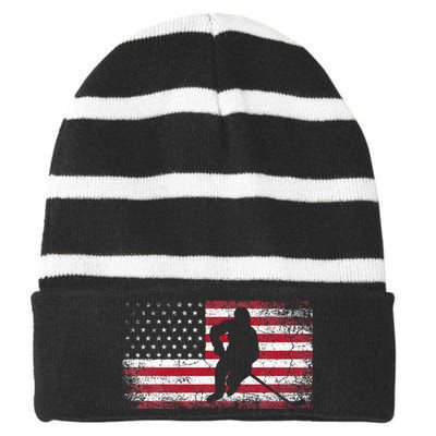 Hockey American Flag Striped Beanie with Solid Band