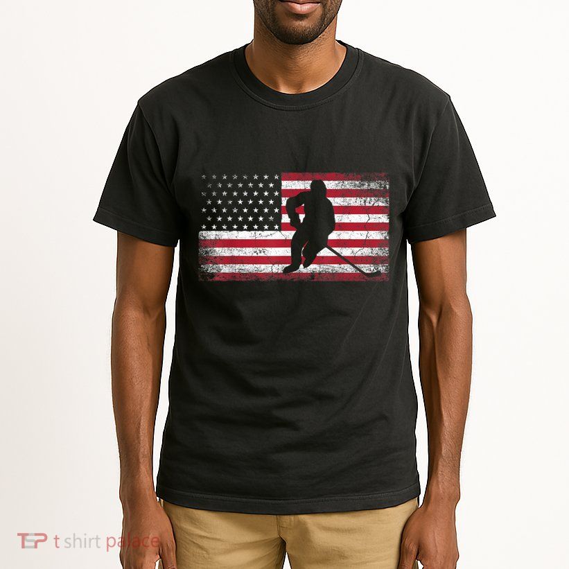 Hockey American Flag 4th Of July Patriotic USA Dad Men Son Tall T-Shirt