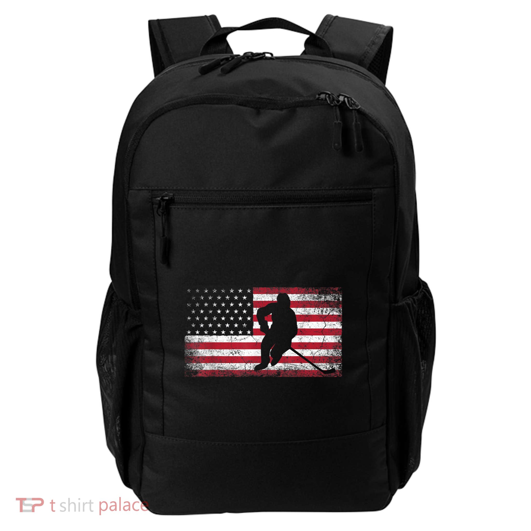 Hockey American Flag 4th Of July Patriotic USA Dad Men Son Backpack
