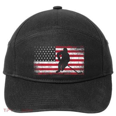 Hockey American Flag 4th Of July Patriotic USA Dad Men Son 7-Panel Snapback Hat