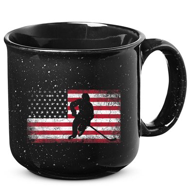 Hockey American Flag 4th Of July Patriotic USA Dad Men Son 15oz Campfire Ceramic Mug