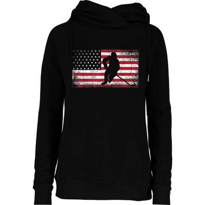 Hockey American Flag 4th Of July Patriotic USA Dad Men Son Womens Funnel Neck Pullover Hood