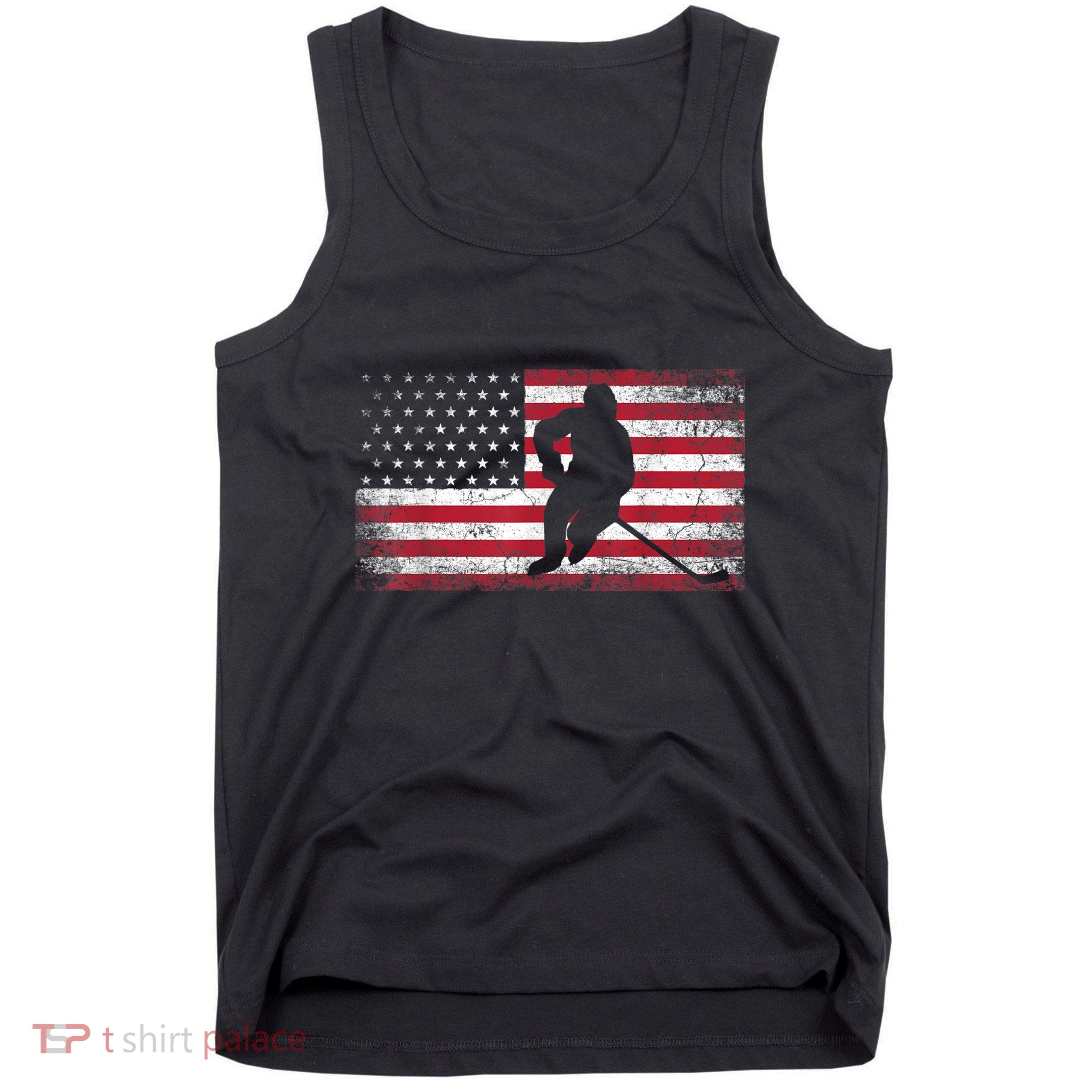 Hockey American Flag 4th Of July Patriotic USA Dad Men Son Tank Top