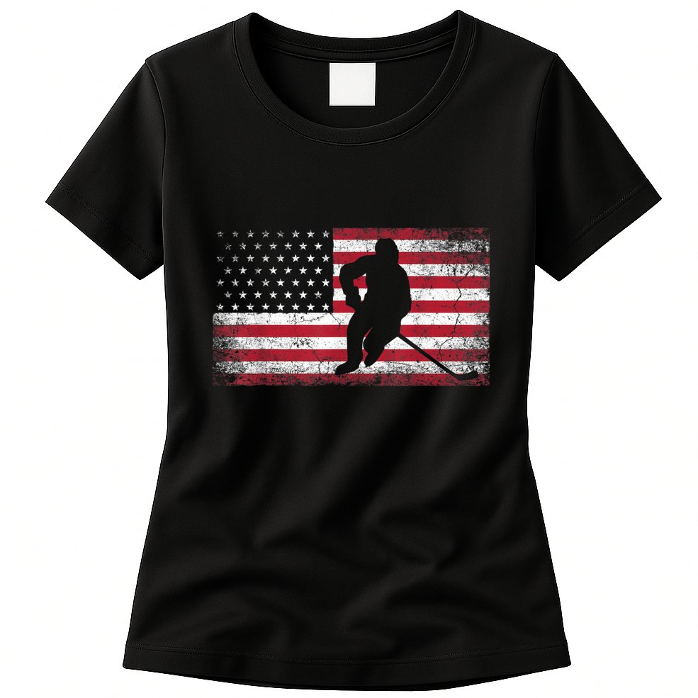 Hockey American Flag 4th Of July Patriotic USA Dad Men Son Womens T-Shirt