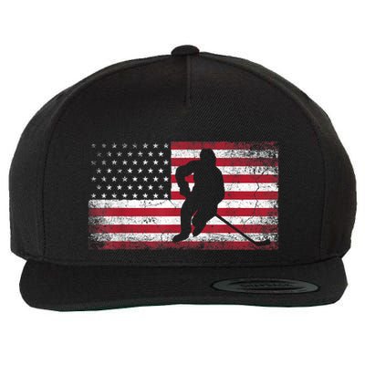Hockey American Flag 4th Of July Patriotic USA Dad Men Son Wool Snapback Cap