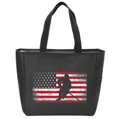 Hockey American Flag 4th Of July Patriotic USA Dad Men Son Zip Tote Bag