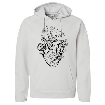 Heart Anatomy Flowers Funny Anatomical Heart And Human Performance Fleece Hoodie