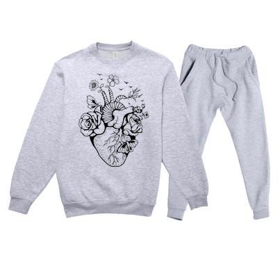 Heart Anatomy Flowers Funny Anatomical Heart And Human Premium Crewneck Sweatsuit Set