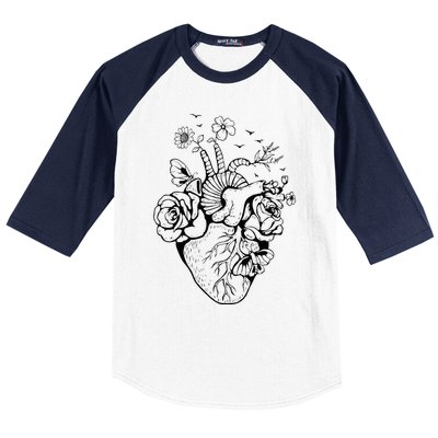 Heart Anatomy Flowers Funny Anatomical Heart And Human Baseball Sleeve Shirt