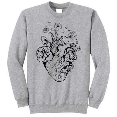 Heart Anatomy Flowers Funny Anatomical Heart And Human Tall Sweatshirt