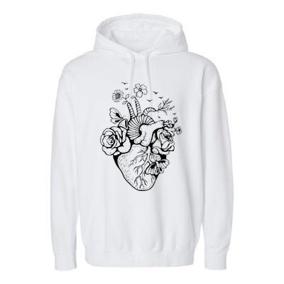 Heart Anatomy Flowers Funny Anatomical Heart And Human Garment-Dyed Fleece Hoodie