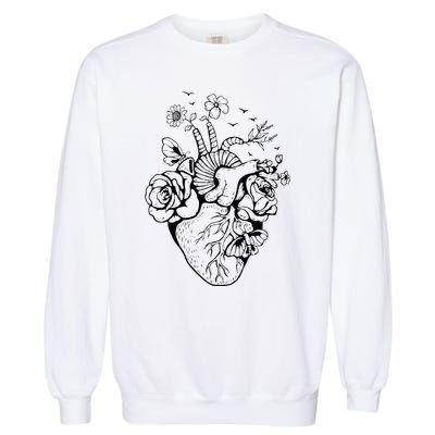 Heart Anatomy Flowers Funny Anatomical Heart And Human Garment-Dyed Sweatshirt