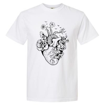 Heart Anatomy Flowers Funny Anatomical Heart And Human Garment-Dyed Heavyweight T-Shirt