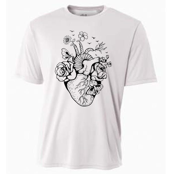 Heart Anatomy Flowers Funny Anatomical Heart And Human Cooling Performance Crew T-Shirt