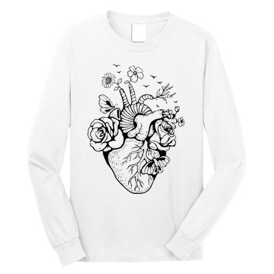 Heart Anatomy Flowers Funny Anatomical Heart And Human Long Sleeve Shirt