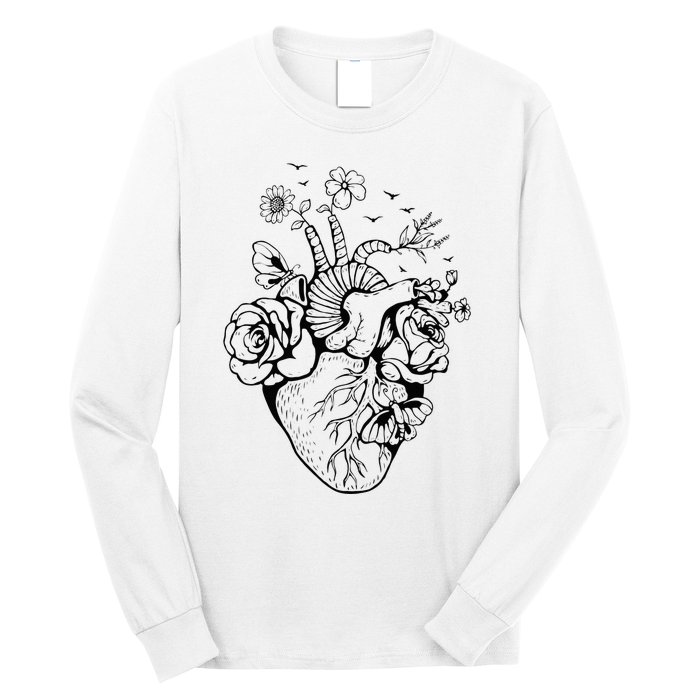 Heart Anatomy Flowers Funny Anatomical Heart And Human Long Sleeve Shirt