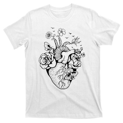 Heart Anatomy Flowers Funny Anatomical Heart And Human T-Shirt