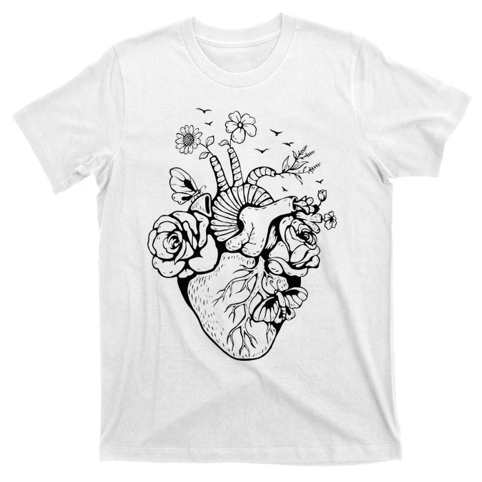 Heart Anatomy Flowers Funny Anatomical Heart And Human T-Shirt