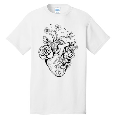 Heart Anatomy Flowers Funny Anatomical Heart And Human Tall T-Shirt